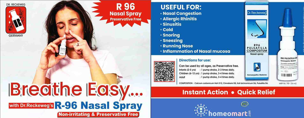 Dr Reckeweg, R96, Nasal Spray, Blocked Nose, Nasal Congestion, Sinusitis, Sinus Congestion, Coryza, Allergic Rhinitis, Hay Fever, Sneezing, Runny Nose,
