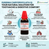 homeopathy for dyspepsia and flatulence, natural digestive tonic homeopathy, homeopathic medicine for bronchial irritation, homeopathy for neuralgic pain, homeopathic remedy for oral pain, clove homeopathic drops for digestion, Toothache, Dental Pain, Gum Pain, Bleeding Gums, Dental Caries, Oral Care, Gum Health, Indigestion, Dyspepsia, Flatulence, Bloating, Digestive Health,