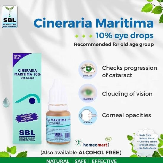 Experience the power of natural eye care with SBL Cineraria Maritima 10% Eye Drops – your trusted remedy to manage early cataract, reduce vision haze, and restore visual clarity. 