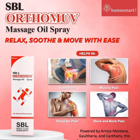 SBL Orthomuv Spray provides fast relief from joint pain, muscle stiffness, inflammation, and injuries.
