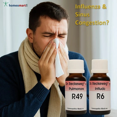 R49 + R6 Reckeweg Influenza Combo for Influenza and Sinus Congestion, german homeopathy sinus medicine, catarrh homeopathy remedy, buy r49 drops online