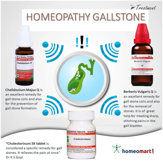 Homeopathy treatment for gallstones with various remedies and their uses.