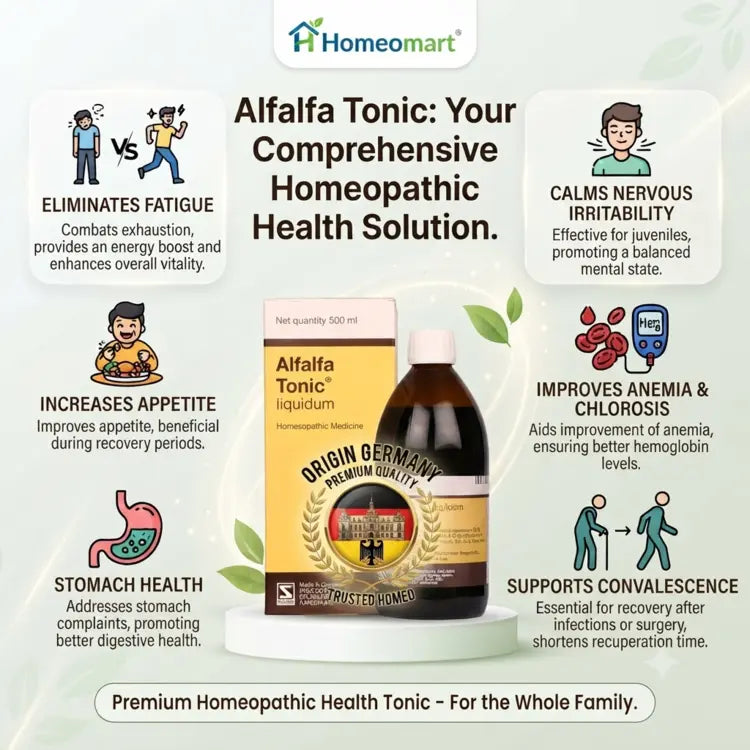 homeopathic tonic for general debility, Alfalfa tonic for healthy weight gain, tonic for nervous exhaustion, tonic for chronic fatigue and weakness, tonic to improve digestion and appetite