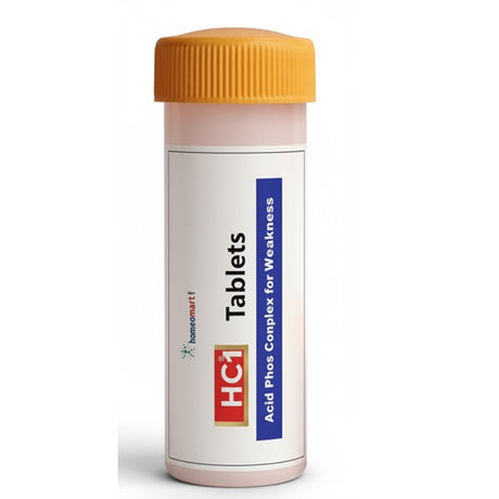 Bottle of HC1 Tablets with a yellow cap on a white background