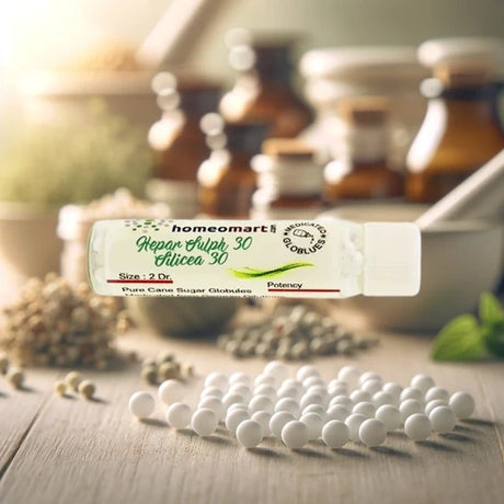 Homeopathy pustular psoriasis medicated pills product with pellets on a wooden surface