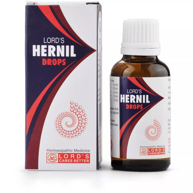 Lord's Hernil Drops packaging with bottle on a white background