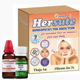 Hersute homeopathy kit for hirsutism with packaging and two bottles on a white background