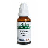 Homeopathic medicine bottle labeled 'Abroma Radix 30C' on a white background