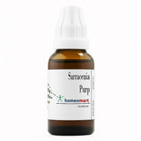 Bottle of Sarracenia Purp with a white label on a white background
