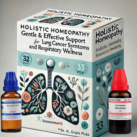  homeopathic medicines for respiratory relief, managing lung cancer symptoms like cough, chest pain, haemoptysis, and breathing difficulties effectively