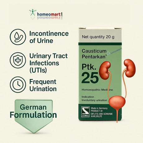 Homeopathic medicine packaging with kidney illustration and text on a beige background