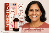 MENSO-FEM product packaging with a woman and text on a beige background