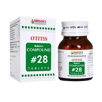 Bakson's Compound#28 Otitis tablets for earache, purulent discharge and hearing loss. A natural homeopathic remedy for otitis and ear health.