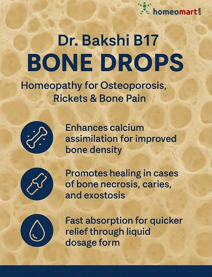 Build stronger bones at every age! Dr. Bakshi B17 Bone Drops naturally strengthen fragile bones, improve calcium absorption, and ease joint pain caused by osteoporosis, rickets, and bone degeneration
