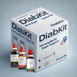 DiabKit packaging with homeopathy bottles on a gray background for diabetes treatment