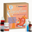 Homeopathy medicine kit for Gastritis with 'Digeinflam' packaging and various bottles on a white background.