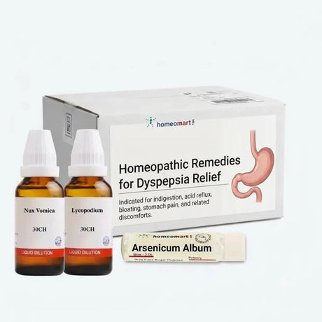 Homeopathy Remedies for Dyspepsia Relief- bloating, stomach pain, acid reflux, indigestion