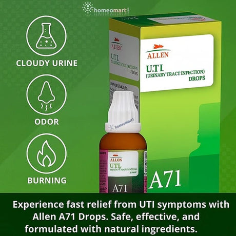 Allen A71 UTI Drops deliver rapid relief from pain, burning, and urgency. Feel better with nature's best defenses at your side