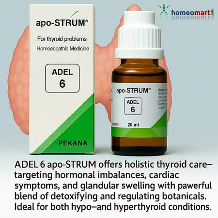 ADEL 6 apo-STRUM drops online – a trusted German homeopathic remedy for thyroid disorders like hypothyroidism, hyperthyroidism, goiter, and glandular hardening. Safe, natural, and effective support for hormonal and heart health.