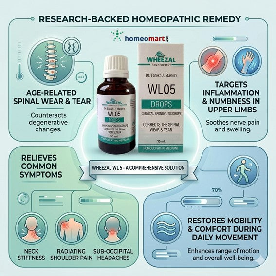 Wheezal WL 5, Cervical Spondylitis, Homeopathy for Neck Pain, Spinal Wear and Tear, Dr. Farokh J. Master, Neck Stiffness Remedy.