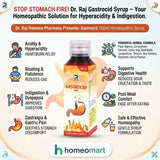 Dr Raj Gastrocid Syrup for acidity, Gastrocid Syrup for heartburn, homeopathic medicine for gastric pain, homeopathic remedy for gastralgia, homeopathy for epigastric pain, homeopathic medicine for hyperacidity,Piper Nigrum, Coriandrum Sativum, Carbo Veg, Asafoetida, Lycopodium, Thymus, Nux Vomica, Hydrastis, Carica Papaya