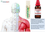 Homeopathic medicine bottles with an anatomical model with nerve illustration  and text about Hypericum