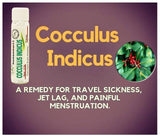 Cocculus Indicus remedy bottle with text on a purple background