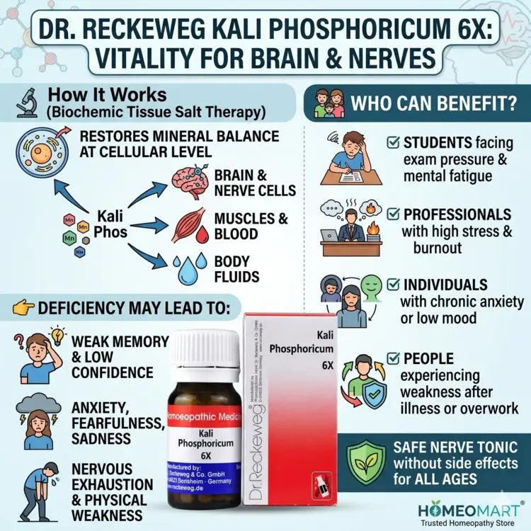 nerve tonic homeopathy, homeopathic medicine for anxiety, mental fatigue remedy homeopathy, biochemic tissue salts, kali phos benefits, kali phosphoricum uses
