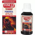 Tone Up Drops packaging and bottle on a white background with horse to indicate man power