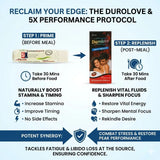 Durolove product packaging with instructions on use and combo benefits with 5X pills on a white background