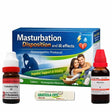 Homeopathic masturation ill effects medicine packaging with bottles and a box on a white background