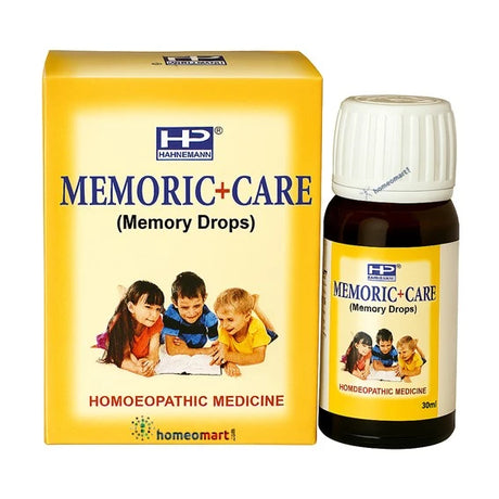 Memoric Care homoeopathic medicine packaging with bottle and box on a white background