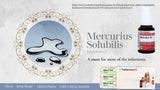 Advertisement for Mercurius Solubilis with product packaging and benefits text on a light background