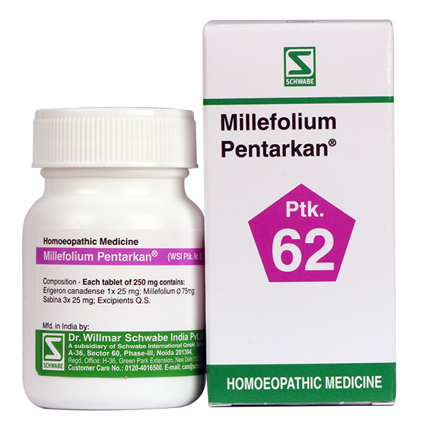 Schwabe Millefolium Pentarkan tablet, homeopathy for Excessive Uterine Bleeding