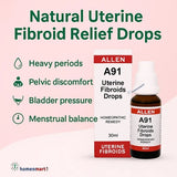 Allen A91 Uterine Fibroids Drops packaging with bottle on a pink background