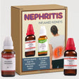 Homeopathic treatment for nephritis with bottles and packaging on a white background