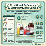 Dr. Reckeweg R14 Quieta Nutritional Deficiency Insomnia Combo with R95 Alfalfa Tonic and 5 Phos Tablets for weakness anemia insomnia, and restorative sleep support.