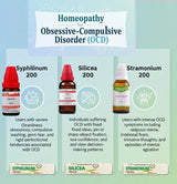 obsessive compulsive disorder remedy chart with benefit text and bottle of medicines