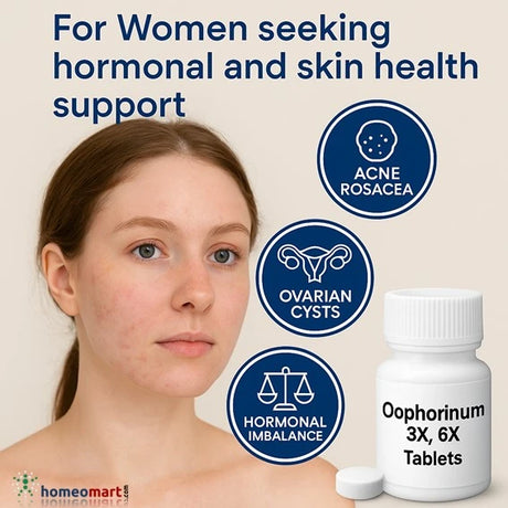 Oophorinum Tablets for acne rosacea, ovarian cysts, and hormonal imbalance. Natural homeopathic remedy with no side effects