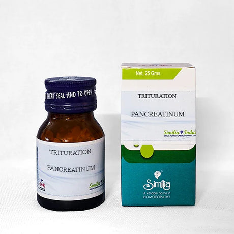 Trituration Pancreatinum bottle and packaging on a white background