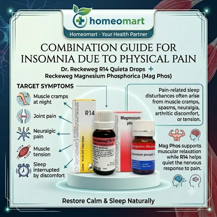 Dr. Reckeweg R14 Quieta Pain Insomnia Relief Combo with Mag Phos for muscle cramps sleep loss, nerve pain sleeplessness, arthritis discomfort sleep loss, and pain-related sleeplessness	