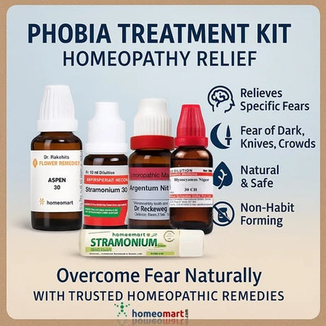 Phobia treatmentremedies with homeopathic benefits on a light blue background