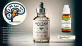 Pituitary extract bottle with brain illustration and homeopathy remedies on a gradient background