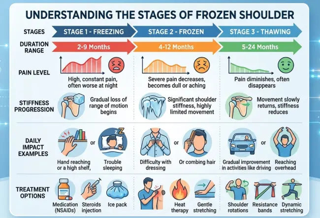 Frozen Shoulder Stages, Frozen Shoulder Recovery, How Long Does Frozen Shoulder Last, Shoulder Stiffness,Healing Journey, Health Tips, Mobility Training,