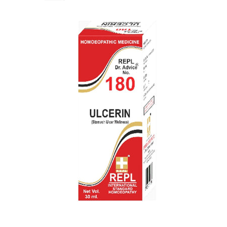 Soothe stomach ulcers and indigestion with REPL 180 Drops – a homeopathic remedy that calms heartburn, nausea, and pain while promoting digestive health