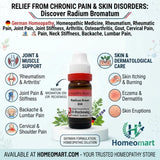 Radium Bromatum German Homeopathy, Homeopathic Medicine, Rheumatism, Rheumatic Pain, Joint Pain, Joint Stiffness, Arthritis, Osteoarthritis, Gout, Cervical Pain, Neck Stiffness, Backache, Lumbar Pain, Musculoskeletal Pain, Shoulder Pain, Knee Pain, Ankle Pain, Skin Itching, Burning Skin, Dermatitis, Eczema, Skin Eruptions, Pimples, Redness,