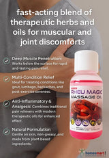 Natural pain relief oil with Rhus Tox, Arnica & Gaultheria for joint stiffness, sciatica, gout, and backache. Non-greasy & fast-acting formula.
