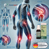 Homeopathy Rhus Toxicodendron for Rheumatic and Joint Pain, Bryonia arthritis remedy, Urtica Urens gout support, Cimicifuga muscle tension relief, Filipendula joint support, German homeopathic joint remedy, homeopathy for body ache, natural remedy for arthritis pain, PTK 73 for stiffness, homeopathic pain relief drops