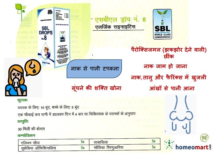 SBL Drop No 8 for allergic rhinitis in hindi एलर्जिक राइनाइटिस दवा