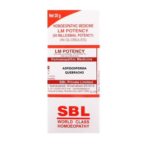 SBL homeopathy LM Potency medicine packaging with red and white design on a white background